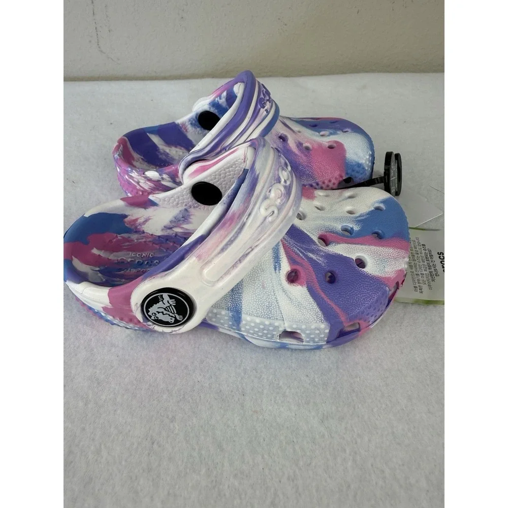 Crocs Classic Clog Toddler C4 Pink Purple Marbled Slip On Shoes Kids NWT